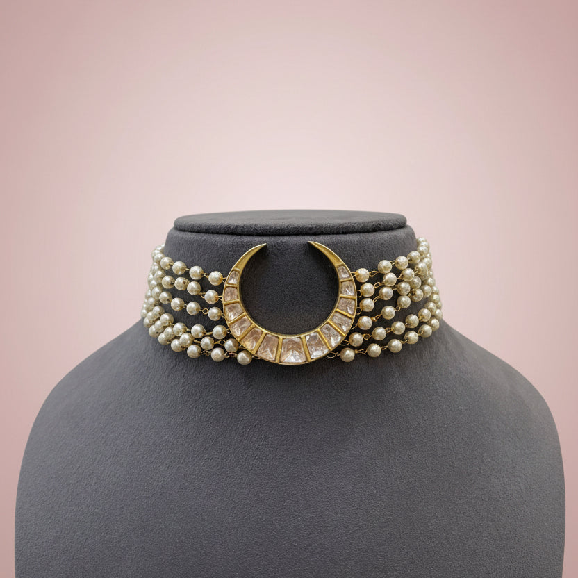 Celestial Chand Medallion Pearl Polki Choker