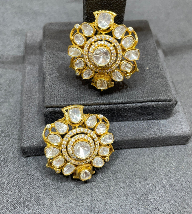 925 Silver Ethnic Floral Polki Earrings