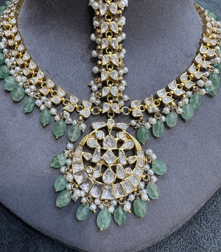 925 Silver Pastel Green Heavy Polki Matha Patti