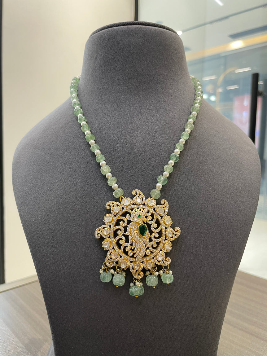 925 Silver Peacock Whisper Polki Necklace Set