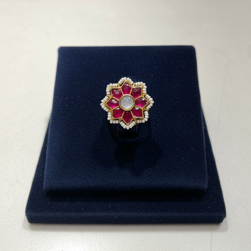Ruby Pearl Floral Gold Look Ring