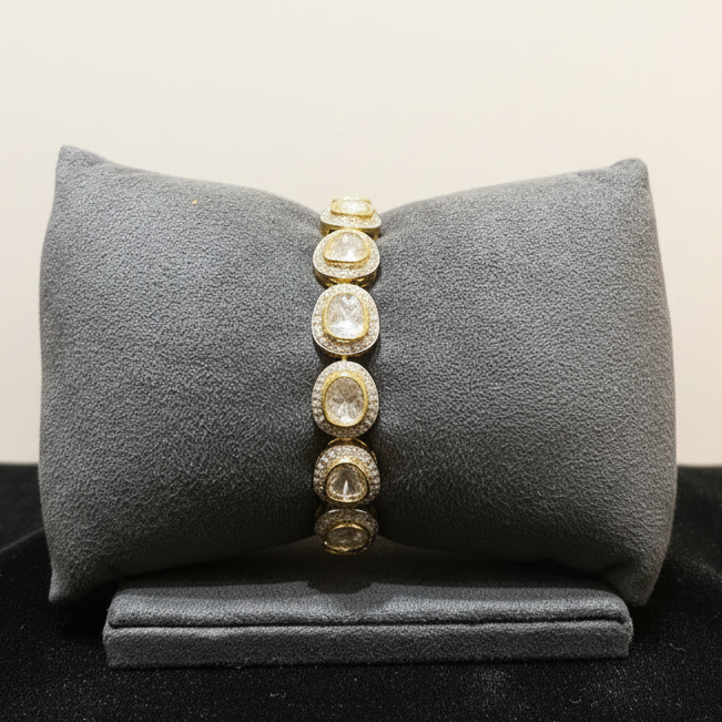 Royal Solitaire-Framed Moissanite Polki Tennis Bracelet