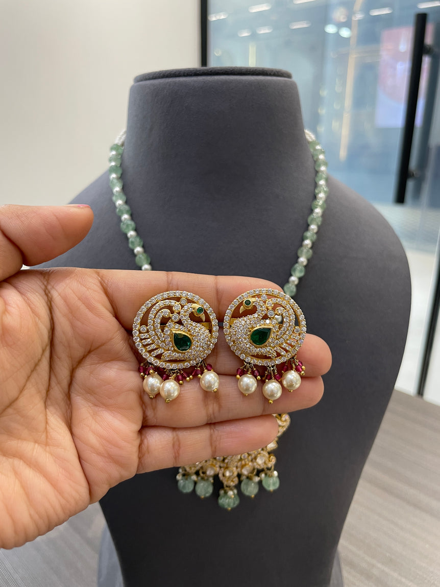 925 Silver Peacock Whisper Polki Necklace Set