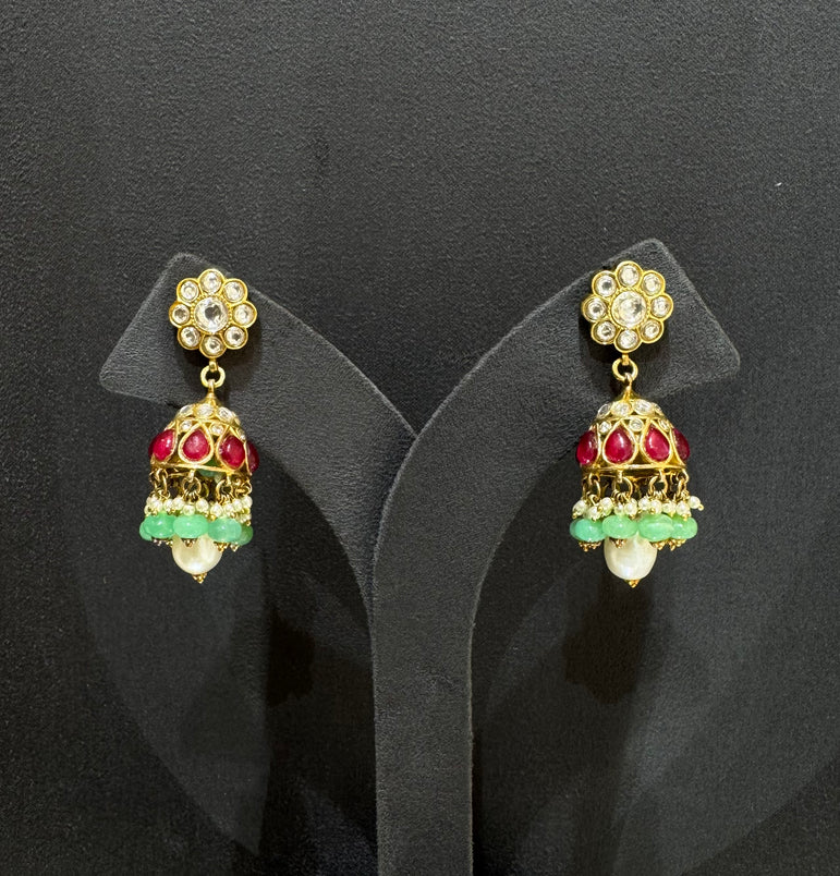 925 Silver Ethnic Ruby Polki Jhumka Earrings
