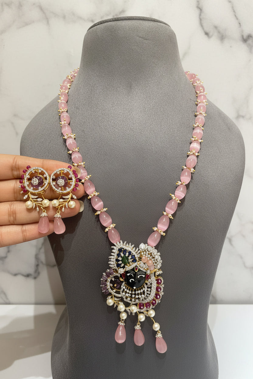 Shrinathji Moissanite Diamond Pendant Set