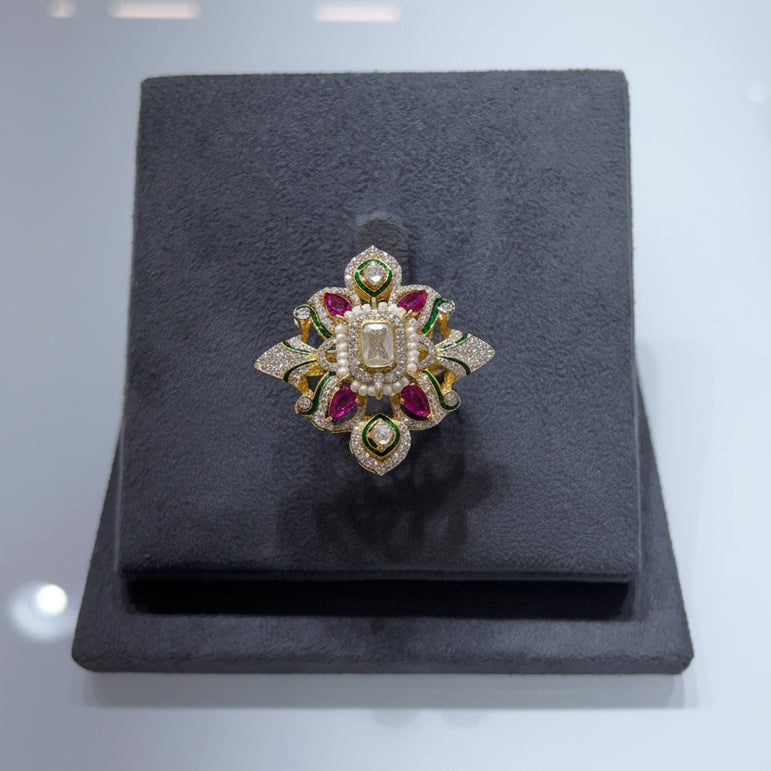 Royal Floral Meenakari Moissanite Diamond Cocktail Ring