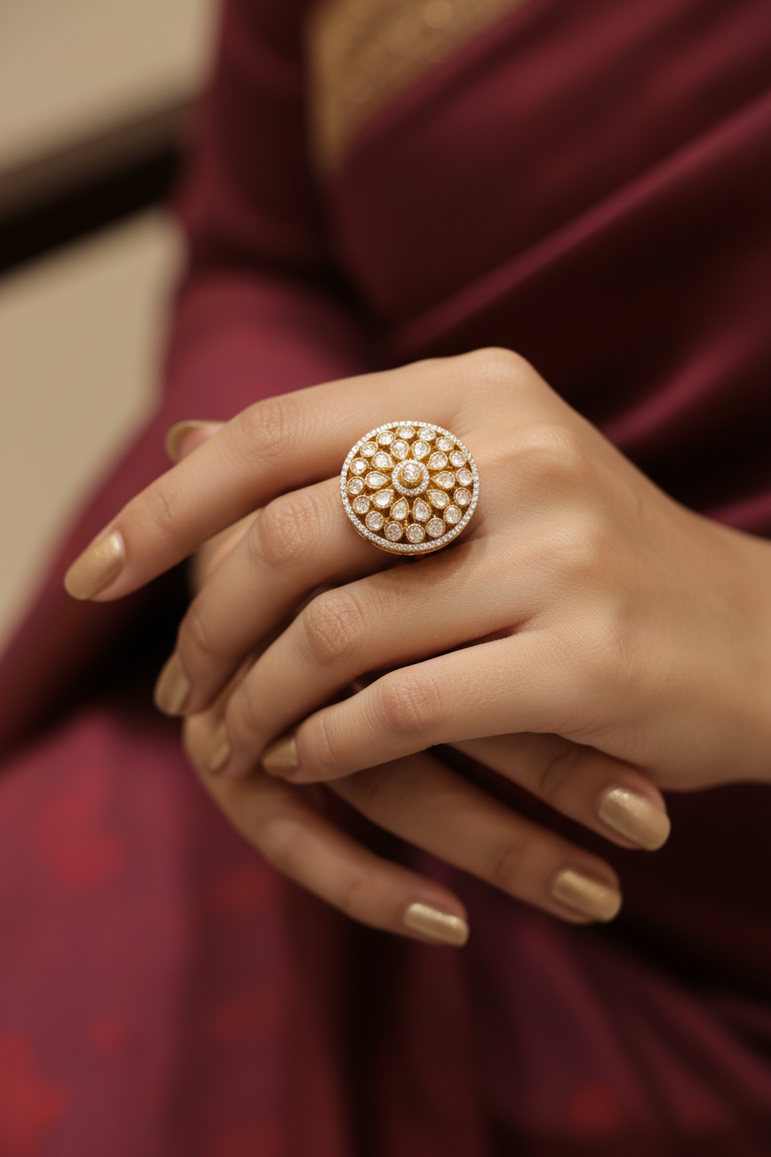 Heritage Pear-Cut Polki Circular Cocktail Ring
