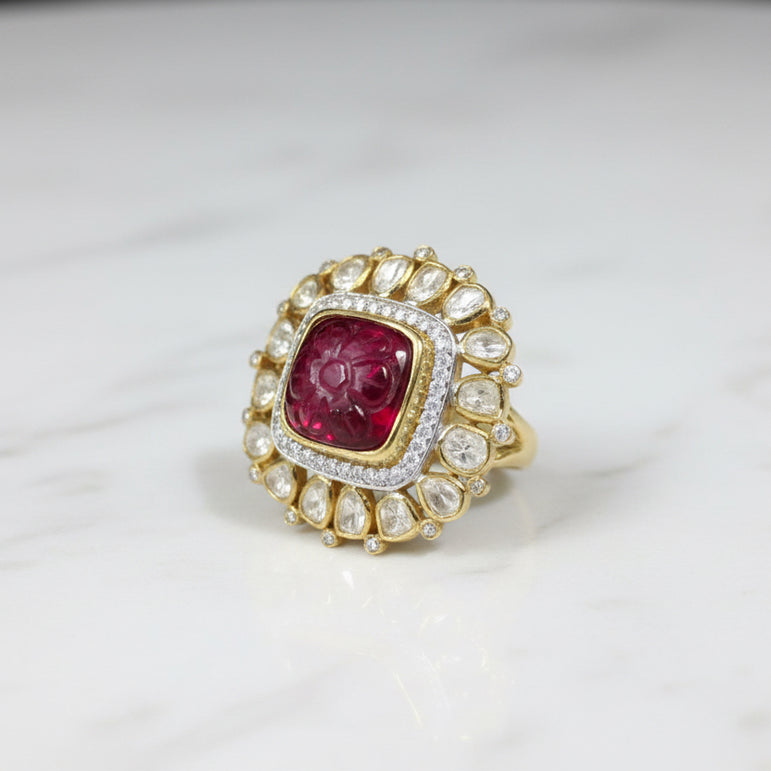 RED STONE POLKI RING - Olivearajewels