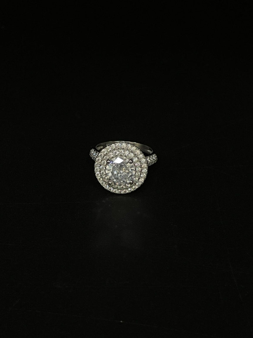 PURE SILVER DIAMOND LOOK PENDANT CUM RING - Olivearajewels