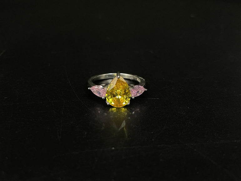 YELLOW AND PINK STONE DIAMOND PURE SILVER RING - Olivearajewels