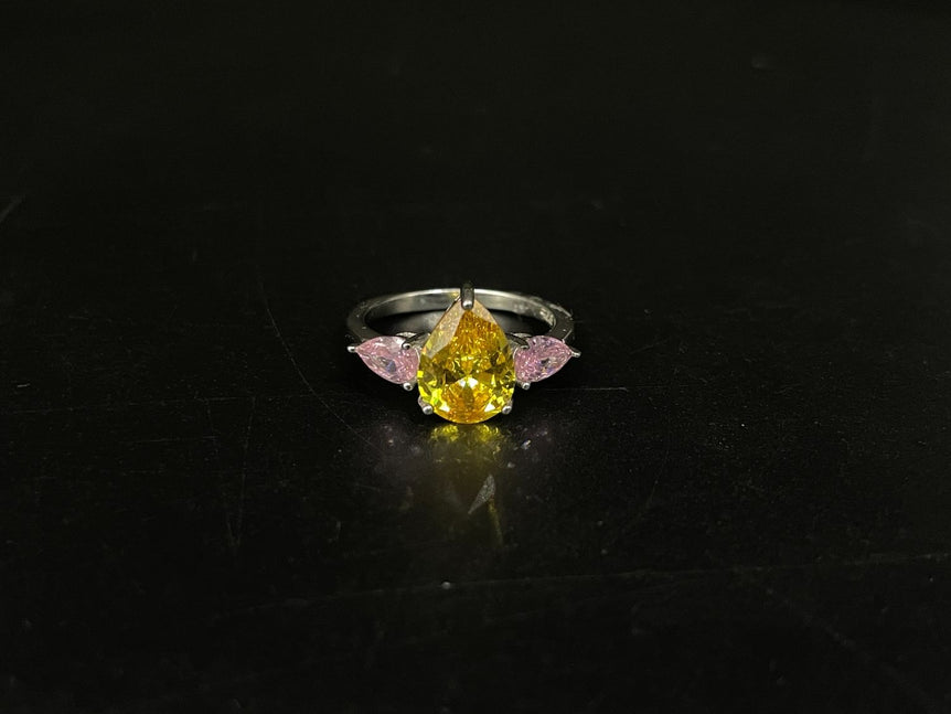 YELLOW AND PINK STONE DIAMOND PURE SILVER RING - Olivearajewels