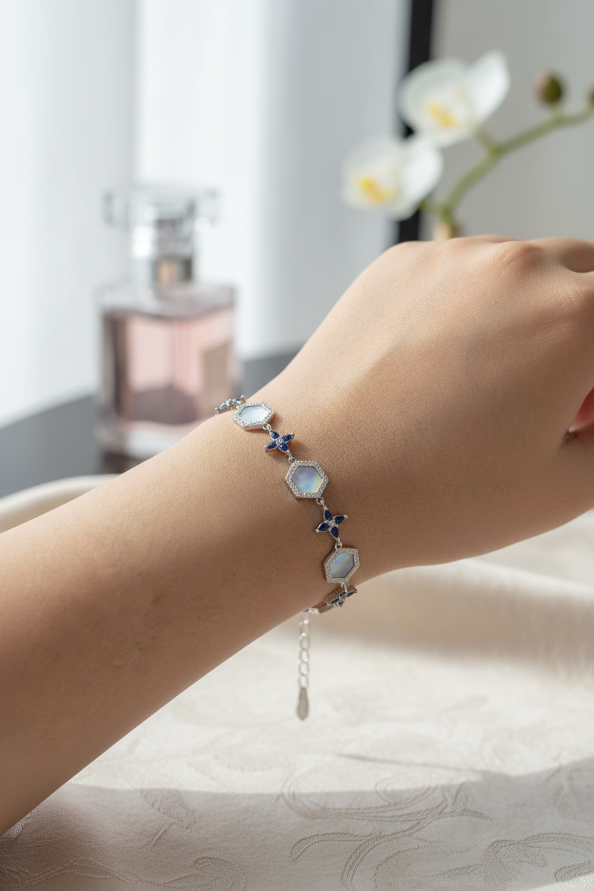 Royal Blue Clover Accent Diamond Bracelet