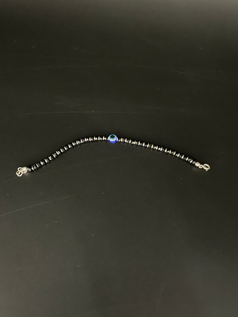 PURE SILVER NAZARIA WITH BLACK BEADS (ANKLET CUM BRACELET) - Olivearajewels