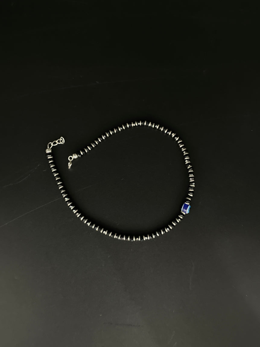 PURE SILVER NAZARIA WITH BLACK BEADS ANKLET - Olivearajewels