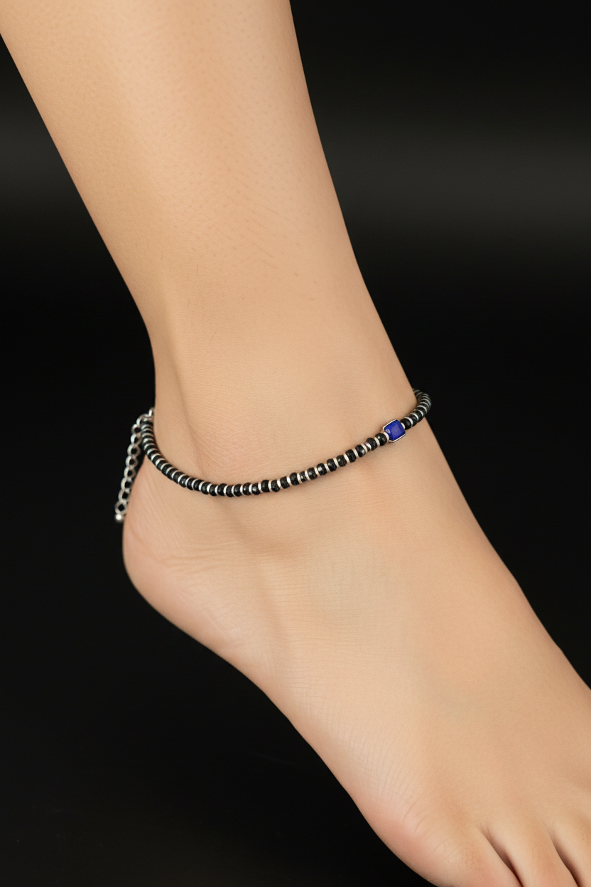 Minimalist Black Bead Nazariya Anklet
