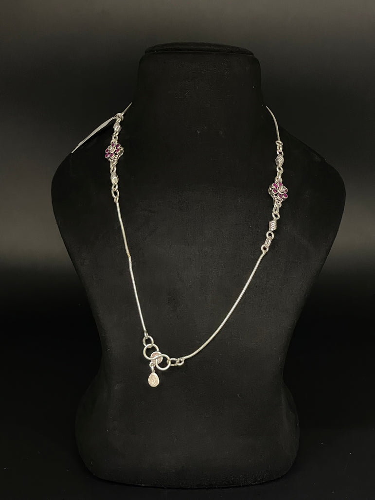 PURE SILVER ANKLET WITH PINK FLOWERS ( 1 PAIR ) - Olivearajewels