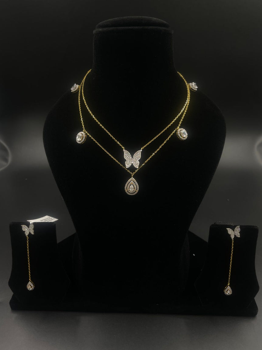 BEAUTIFUL DOUBLE LINE BUTTERFLY AND CHAIN PENDANT SET IN PURE SILVER - Olivearajewels