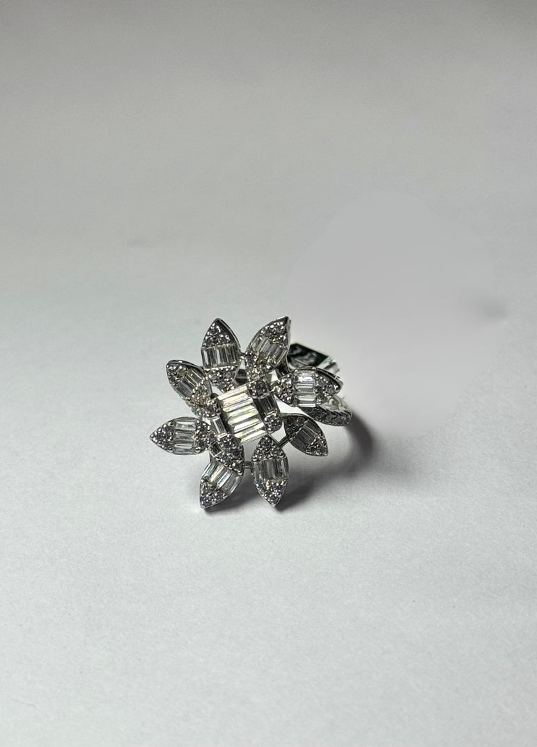 925 Silver Cocktail Floral Diamond Ring