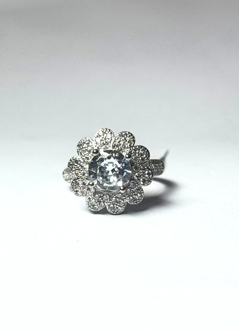925 Silver Sparking Flower Diamond Ring