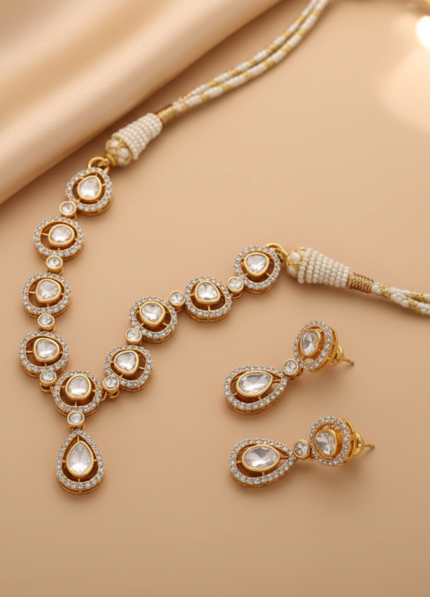 925 Silver Victorian Polki Necklace Set