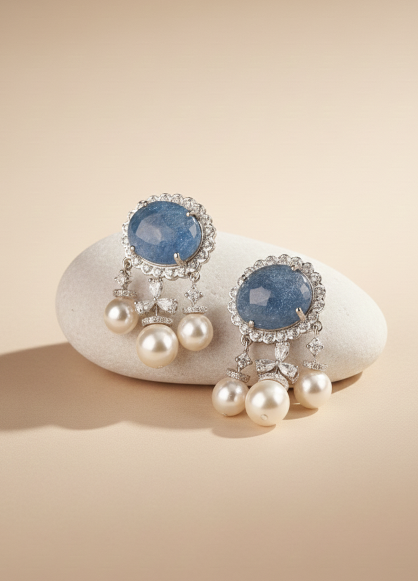 925 Silver Opal  & Pearls Earring