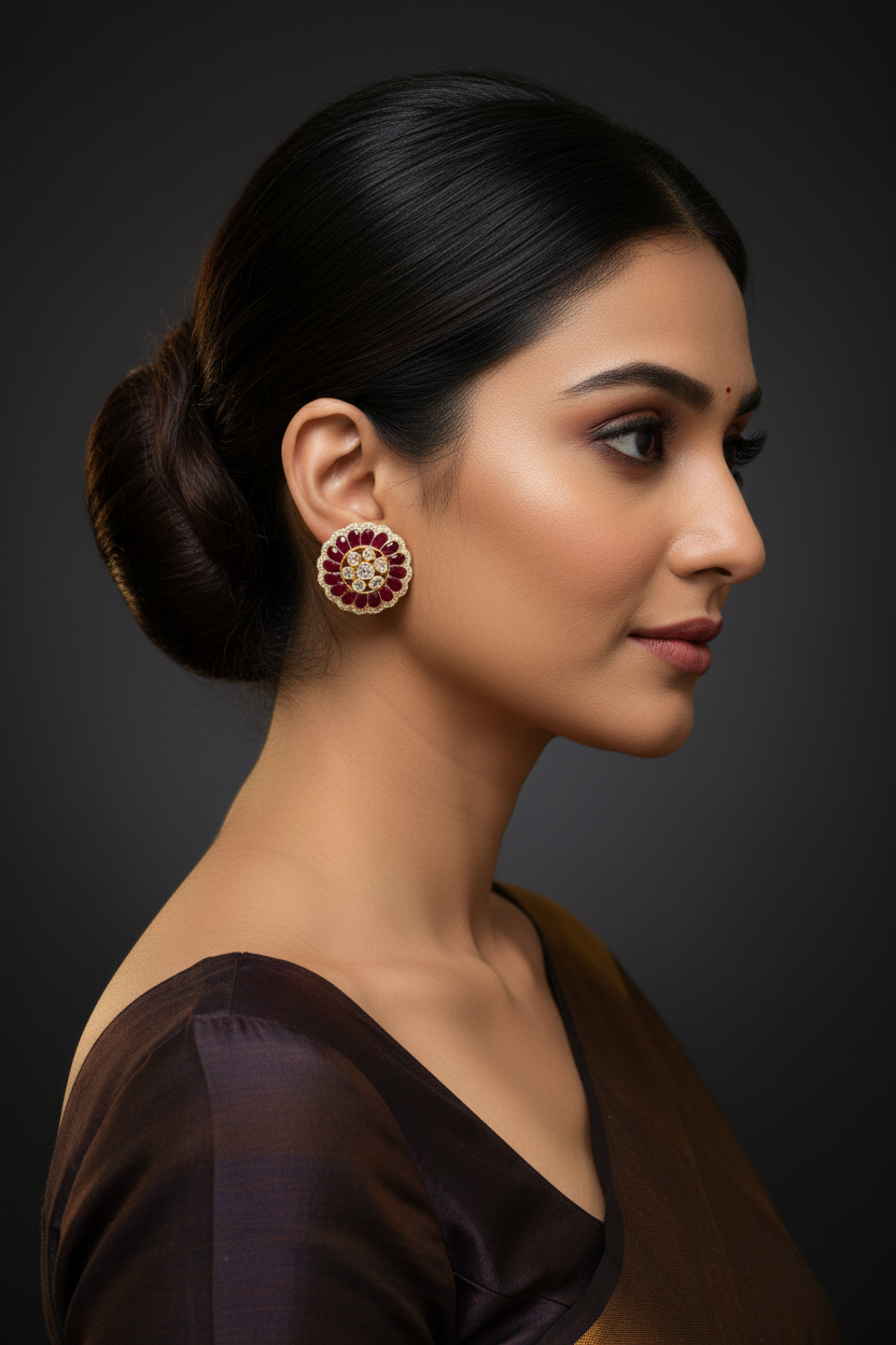 Elegant Ruby & Polki Earrings