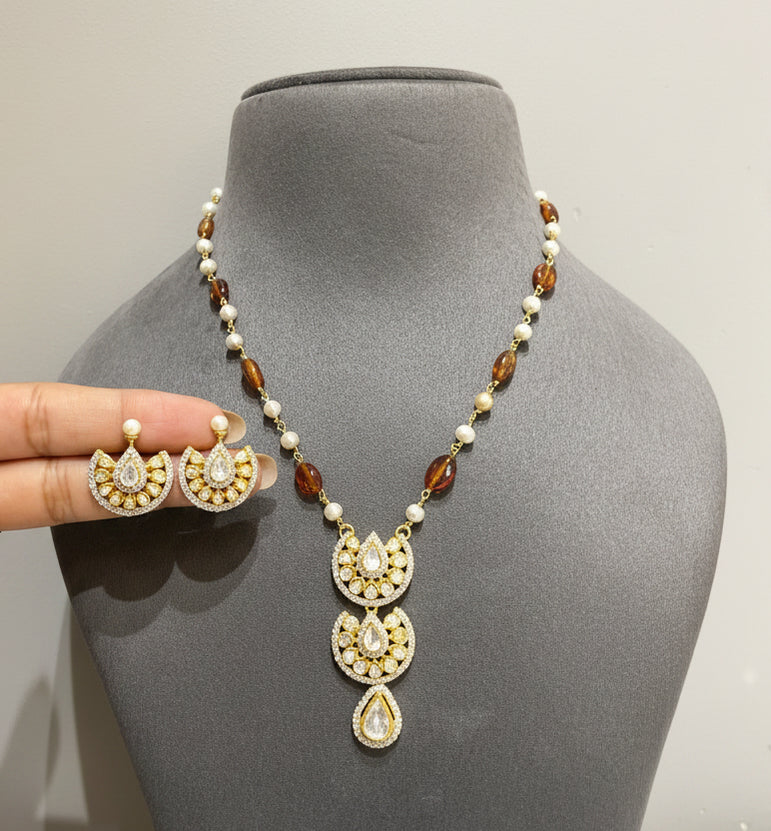 Moissanite Polki Tiered Pendant Set