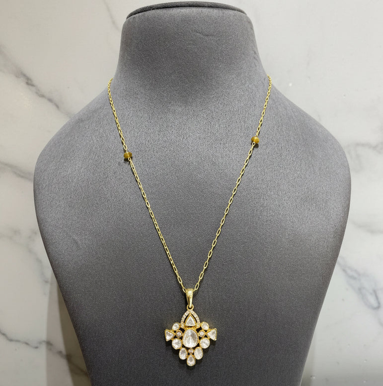 Minimalist Moissanite Polki Pendant Set