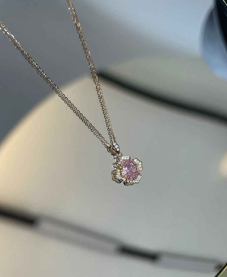 925 Silver Pink Stone Flower Pendant