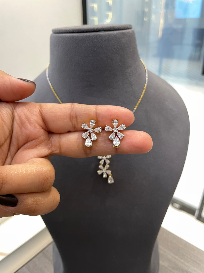 925 Silver Flower Gold & Silver Colour Pendant Set