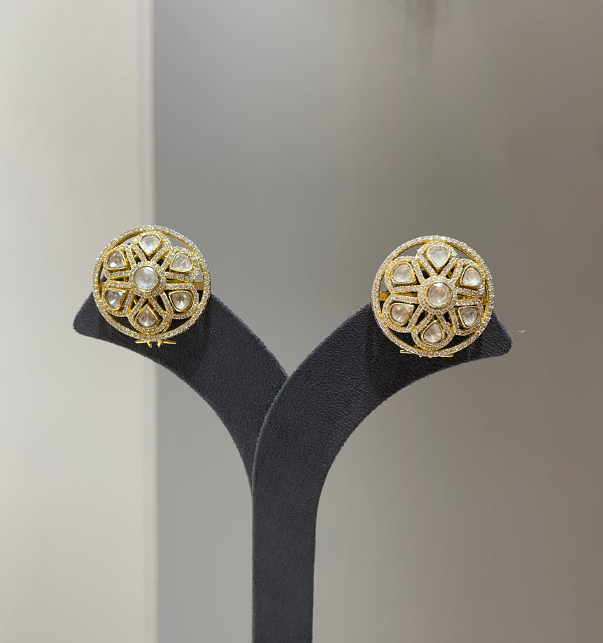 925 Silver Ethnic Floral With Outer Polki Earrings