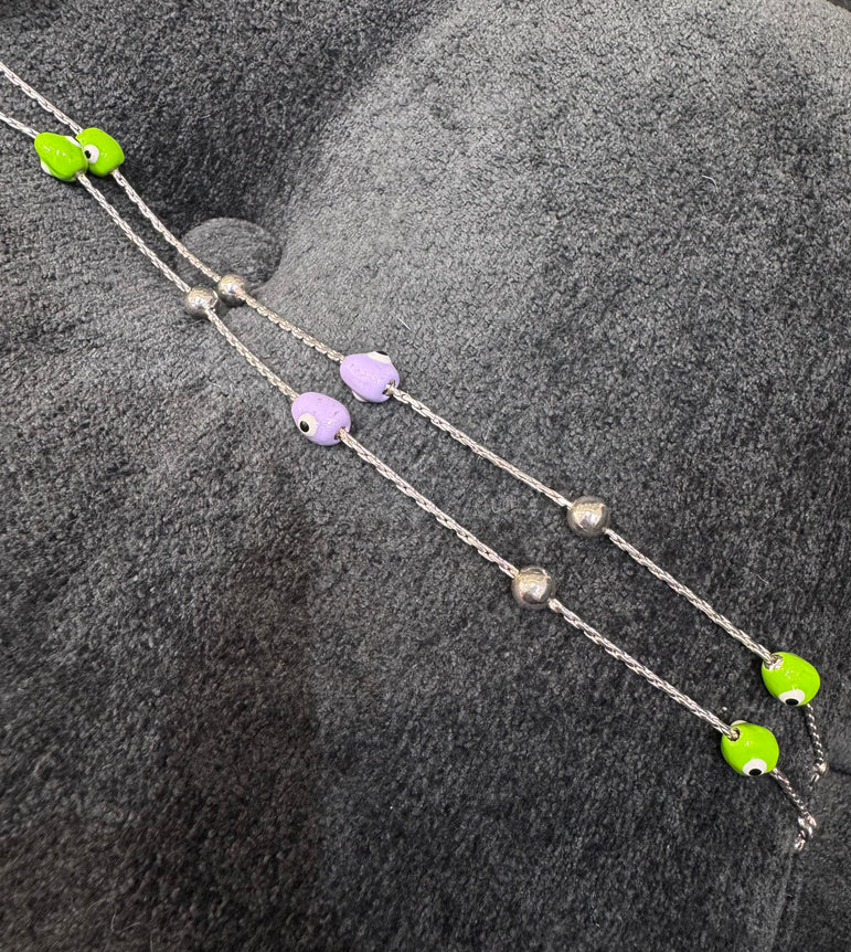 925 Silver Green & PurpleNazaria Anklet
