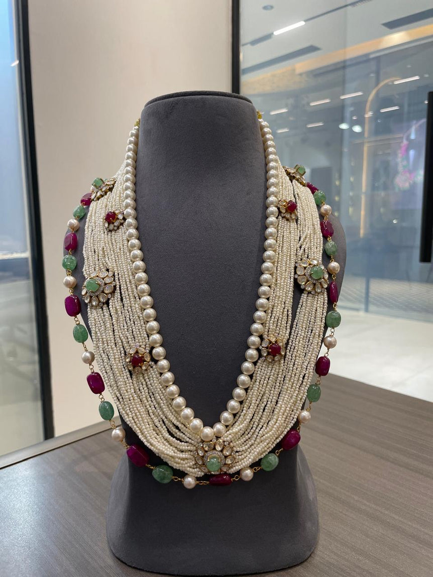 Royal Multi-Strand Seed Pearl & Gemstone Heritage Necklace Set