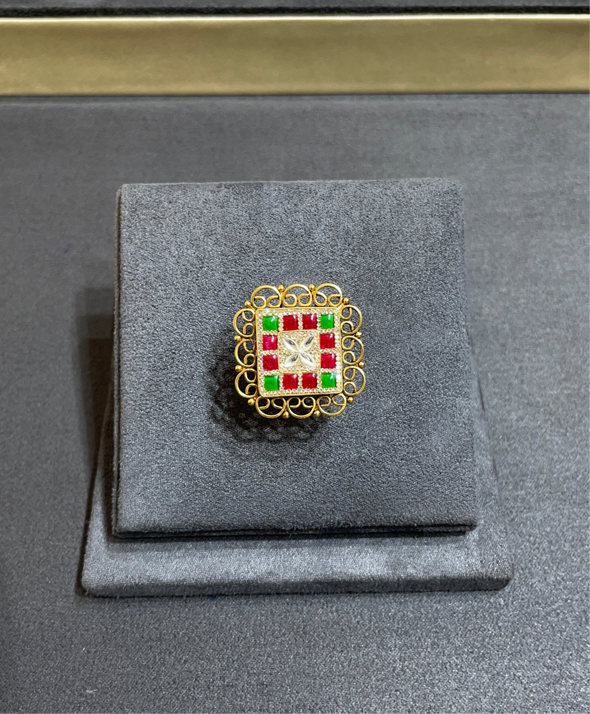 925 Silver Geometric Real Gold Look Ring