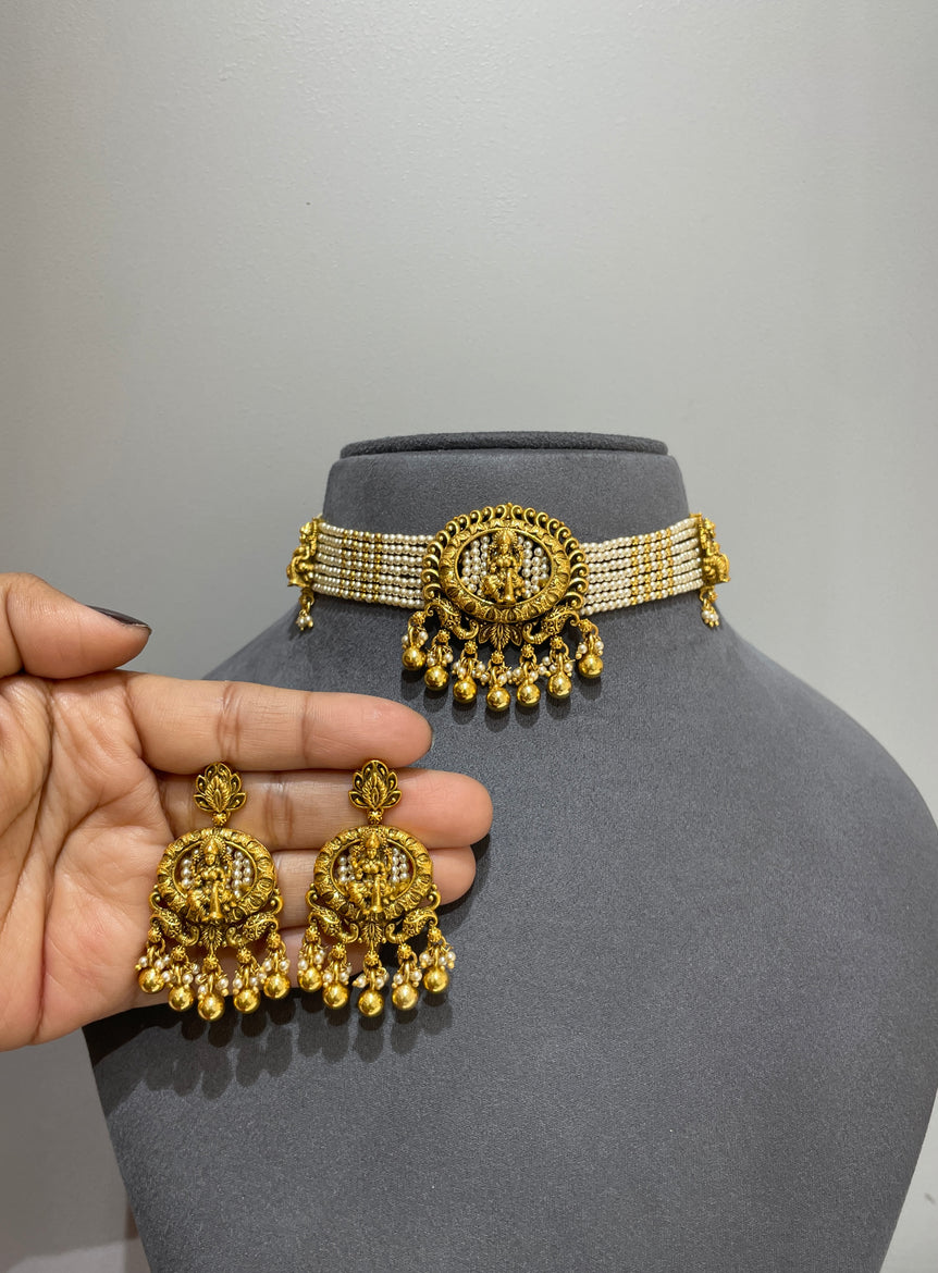 925 Silver Padma  Lakshmi Antique Gold Look Choker