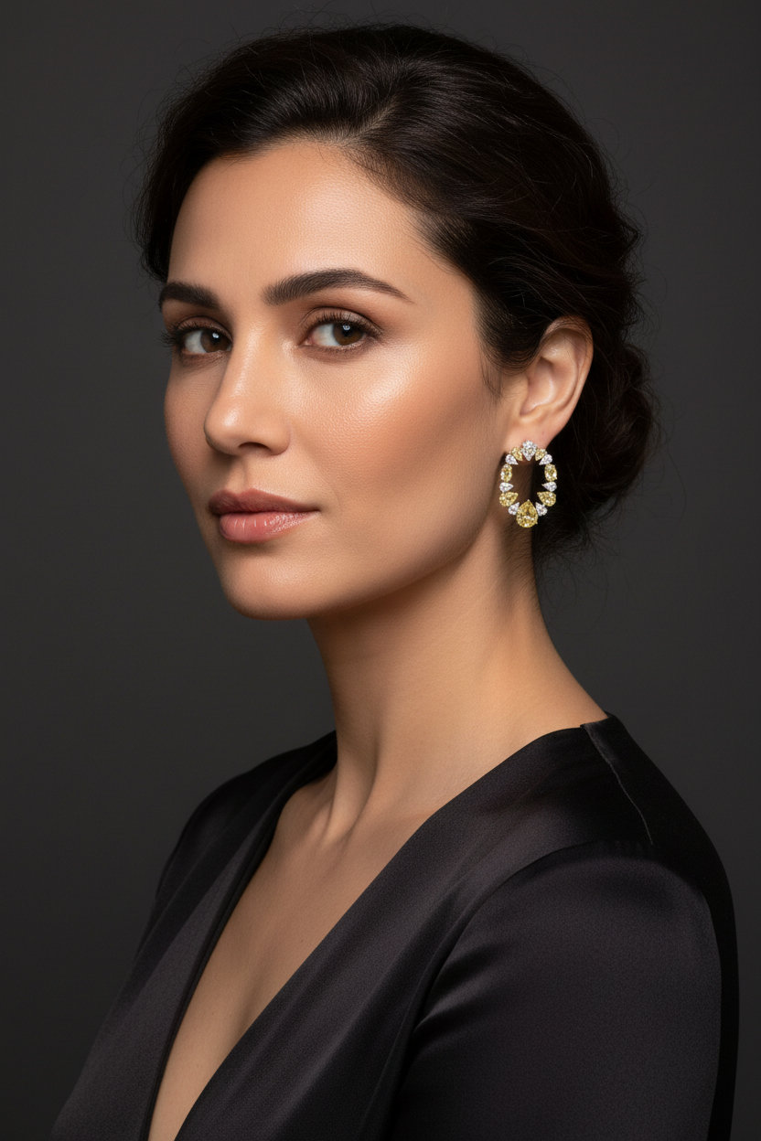 Canary Yellow & White Moissanite Diamond Halo Hoop Earrings
