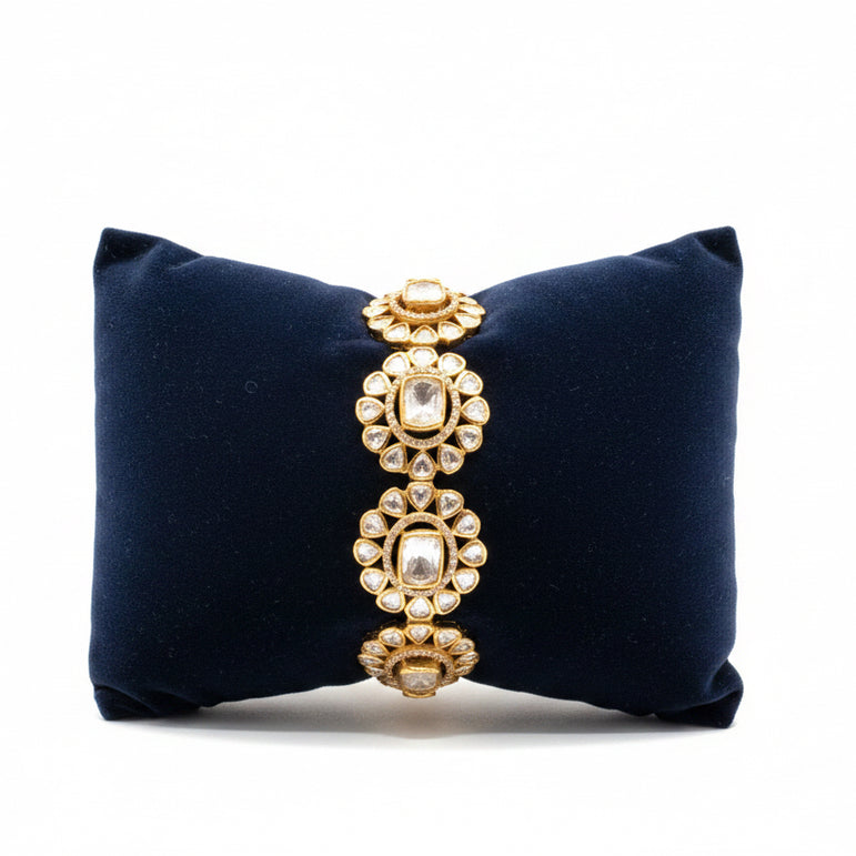 Cushion-Cut Moissanite Polki Floral Cluster Bracelet