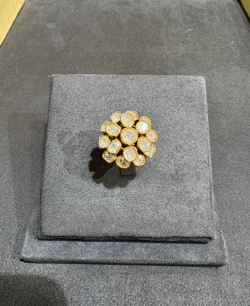 925 Silver Blooming Polki Ring