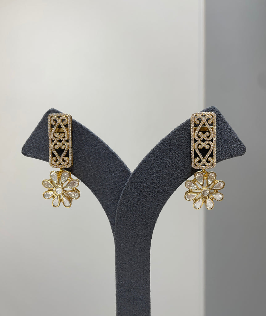 925 Silver Floral Polki Earrings