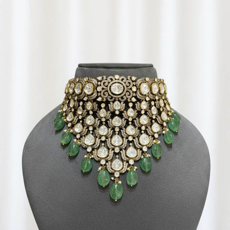 Heritage Multi-Tiered Diamond-Cut CZ & Moissanite Polki Broad Set