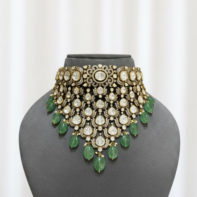 Heritage Multi-Tiered Diamond-Cut CZ & Moissanite Polki Broad Set