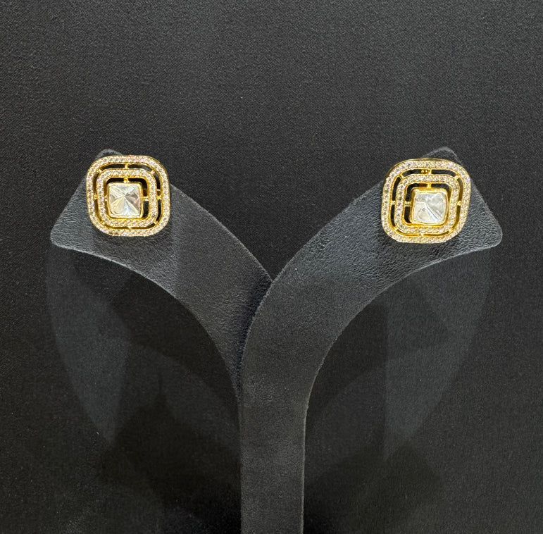 925 Silver Geometric Polki Earrings