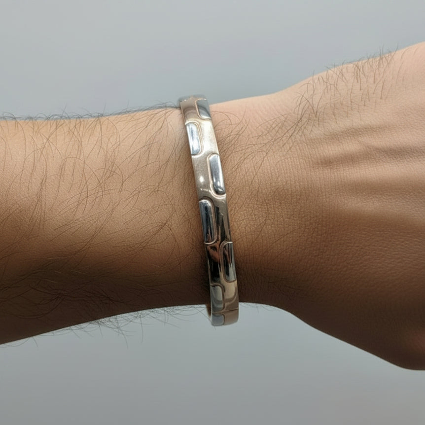 Dual-Tone & Silver Inlay Oval Men's Bracelet