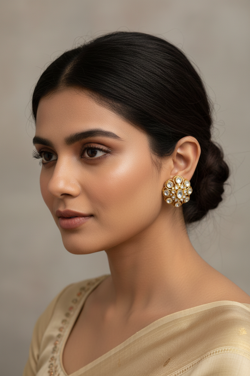 Moissanite Polki   Studs Earrings