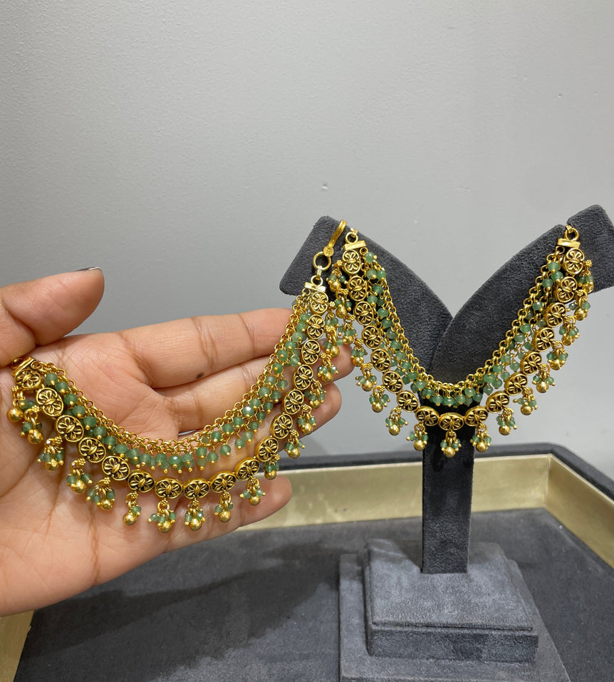 925 Silver Green Beads Heavy Kanchain