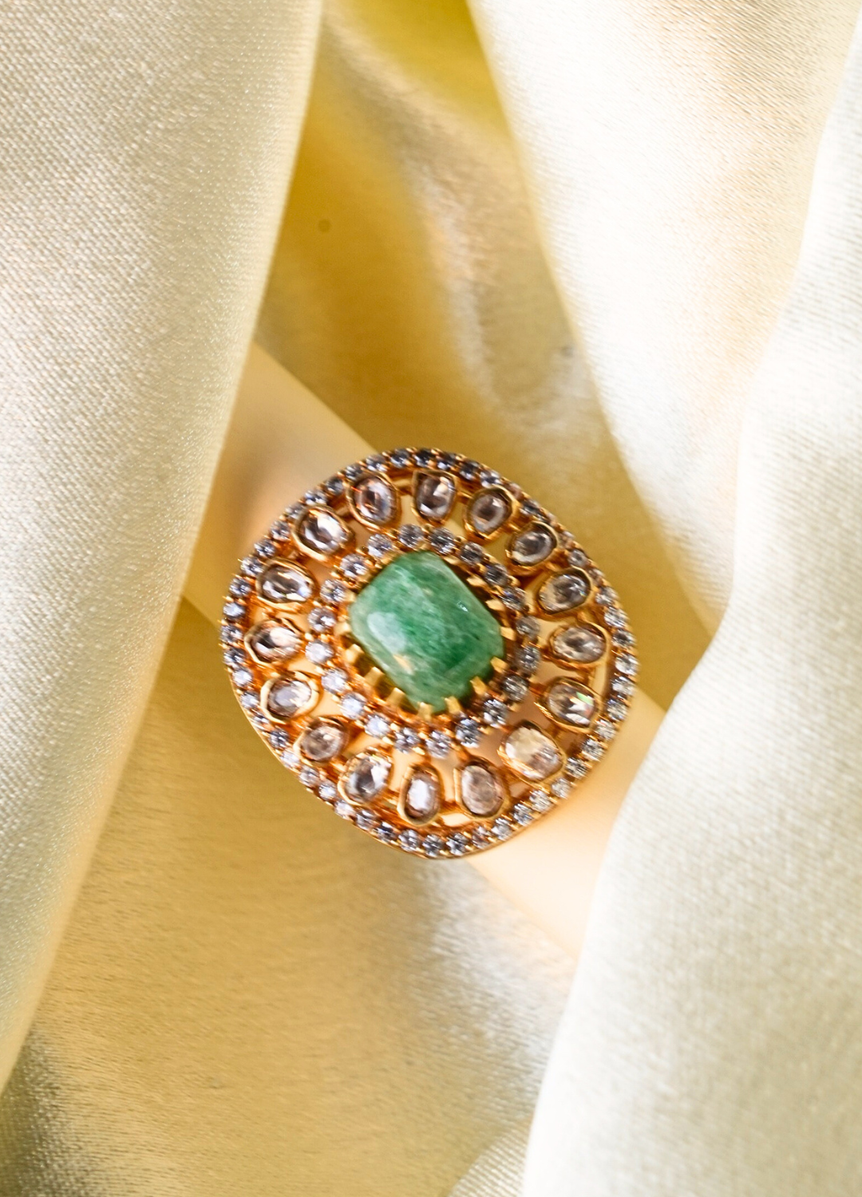 POLKI RING WITH LIGHT GREEN STONE