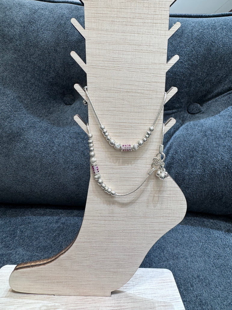 PINK WORK PURE SILVER ANKLET ( 1 PAIR )