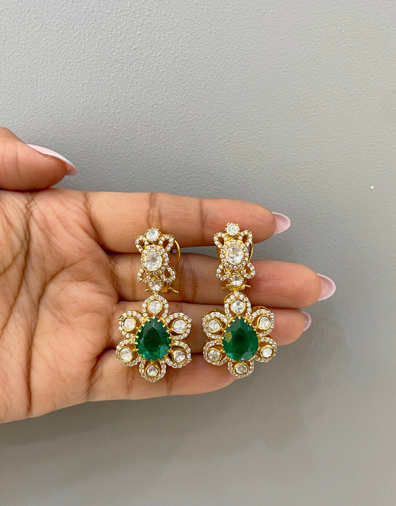 925 Silver Panna Polki Earrings