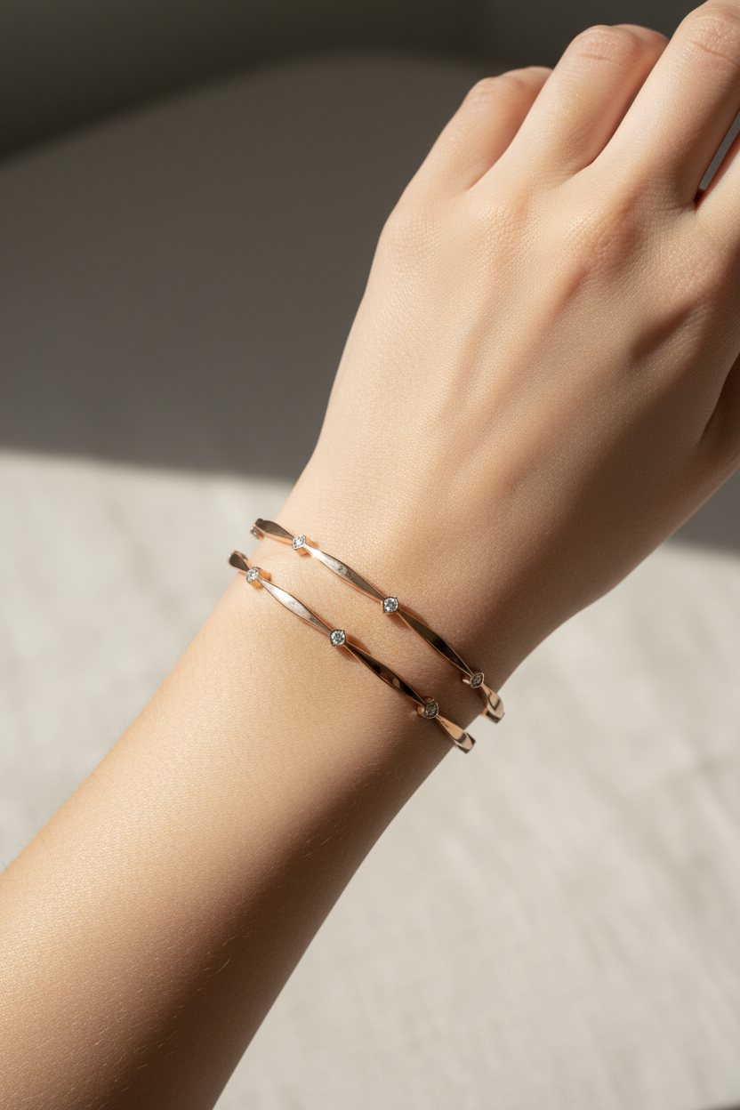 The Siya Rose Gold Statio Diamond Look Bangle