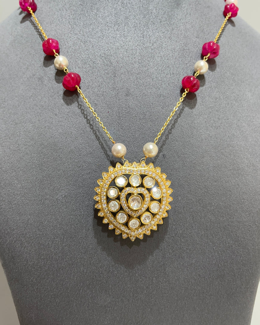 925 Silver Traditional Polki Pendant